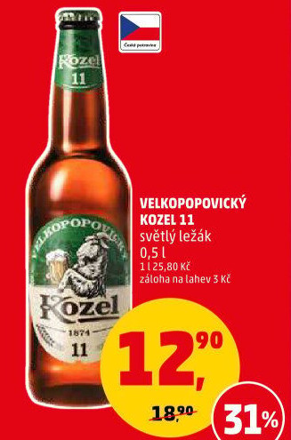 Pivo světlý ležák 11° Medium Velkopopovický Kozel