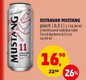 Pivo světlý ležák Mustang 11° Ostravar