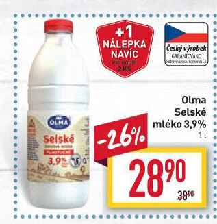 Mléko čerstvé selské Olma - 3,9% plnotučné