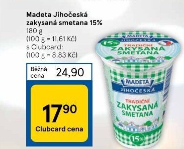 Smetana zakysaná Jihočeská Madeta 15%