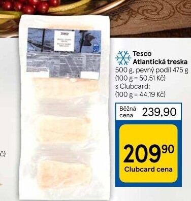 Treska atlantická filety mražená Tesco
