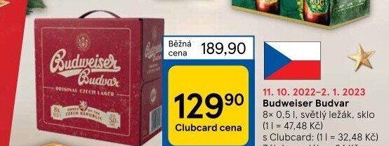 Pivo světlý ležák Budweiser Budvar