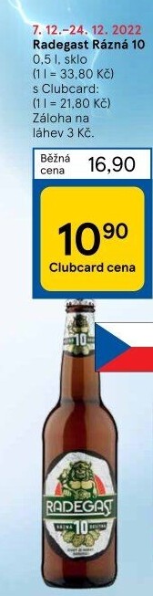 Pivo světlé výčepní Rázná 10° Radegast