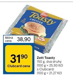 Sýr tavený plátky Toasty Zott