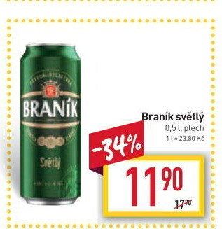 Pivo světlé výčepní 10° Braník