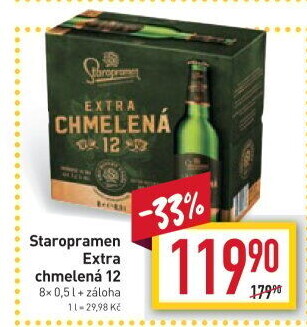 Pivo světlý ležák Extra chmelená 12° Staropramen