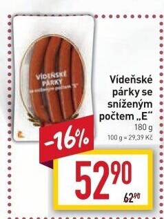 Vídeňské párky se sníženým počtem E Pejskar