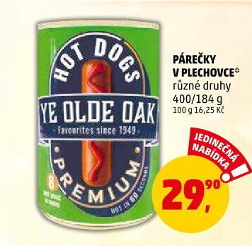 Párky hot dog Ye Olde Oak