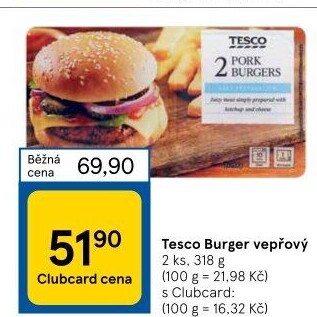 Burger vepřový Tesco