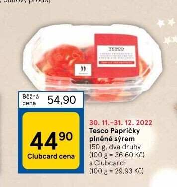 Papričky plněné sýrem Tesco