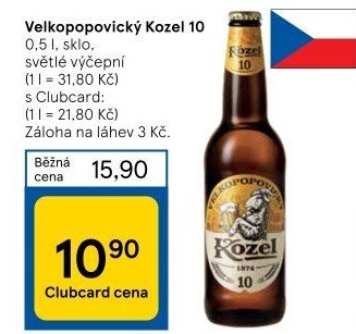 Pivo světlé výčepní 10°Velkopopovický Kozel