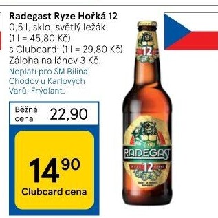 Pivo světlý ležák 12° Ryze hořká Radegast
