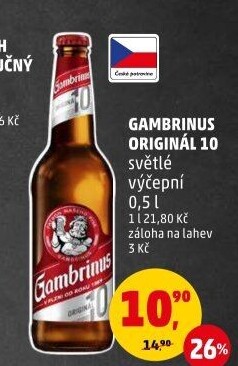 Pivo světlé výčepní Originál 10° Gambrinus
