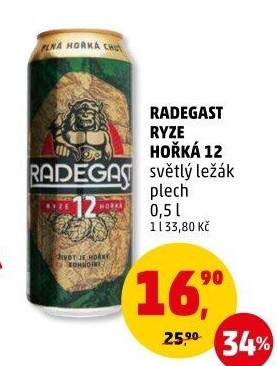 Pivo světlý ležák 12° Ryze hořká Radegast