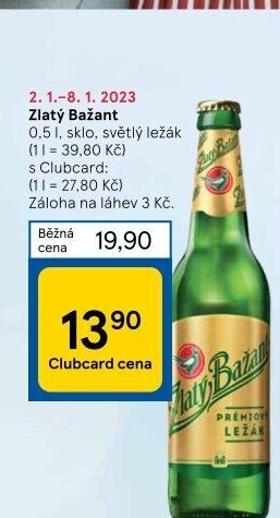 Pivo světlý ležák 12° Zlatý Bažant