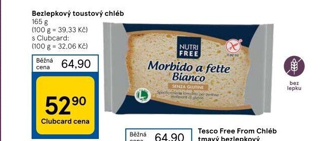 Toustový chléb bez lepku Nutrifree