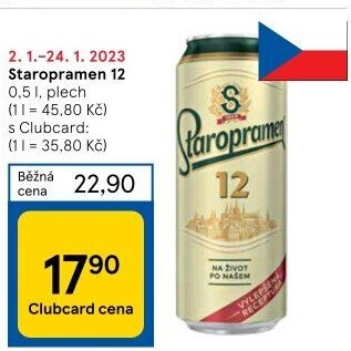 Pivo světlý ležák 12° Staropramen