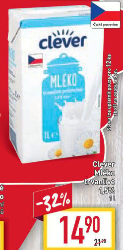 Mléko trvanlivé Clever - 1,5% polotučné