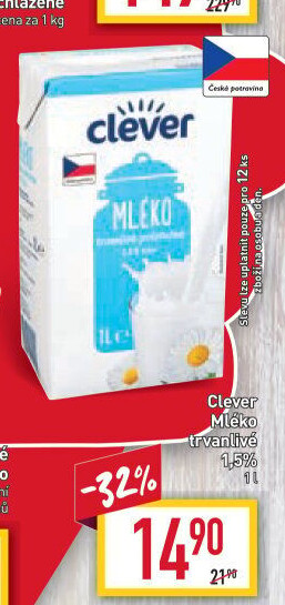 Mléko trvanlivé Clever - 1,5% polotučné