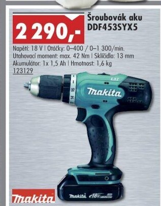 Aku šroubovák Makita DDF453SYX5