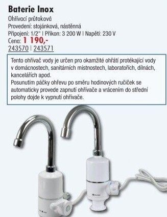 Baterie průtoková ohřívacíInox