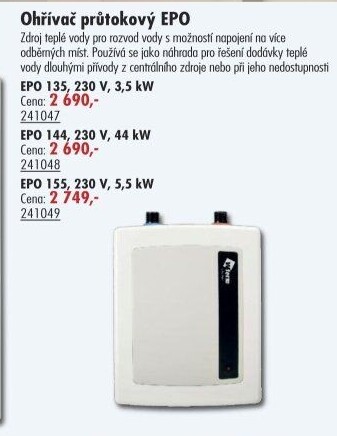 Průtokový ohřívač EPO Wterm