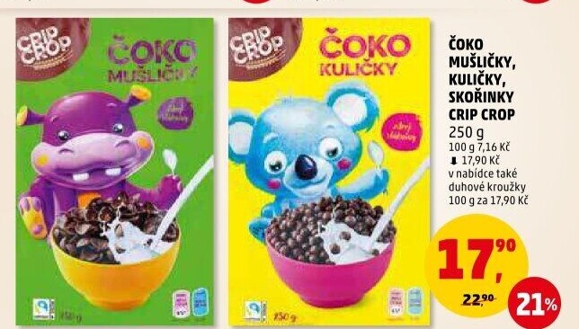 Cereálie Čokoládové mušličky Crip Crop