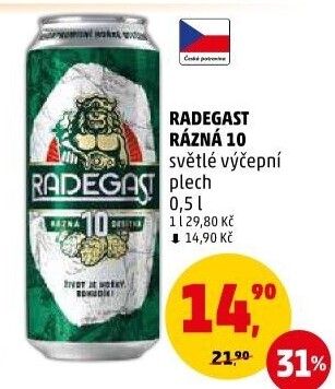 Pivo světlé výčepní Rázná 10° Radegast