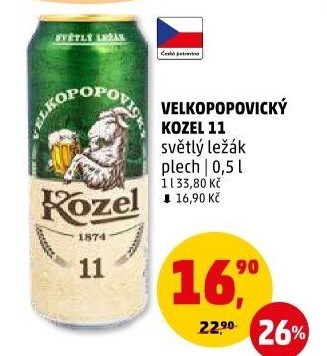 Pivo světlý ležák 11° Medium Velkopopovický Kozel