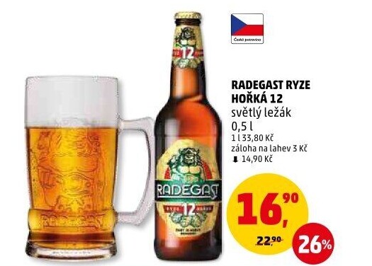 Pivo světlý ležák 12° Ryze hořká Radegast