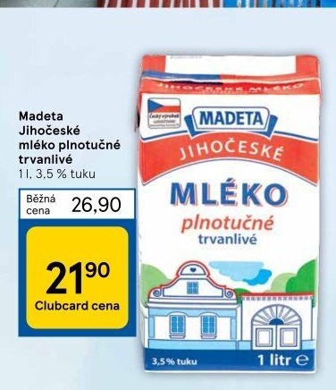 Mléko trvanlivé Jihočeské Madeta - 3,5% plnotučné