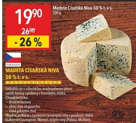 Sýr Niva císařská 50% Madeta