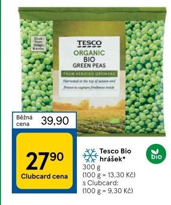 Hrášek mražený Tesco Organic