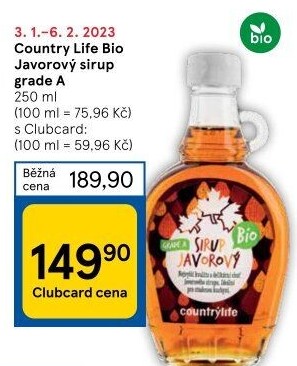 Javorový sirup bio Country Life