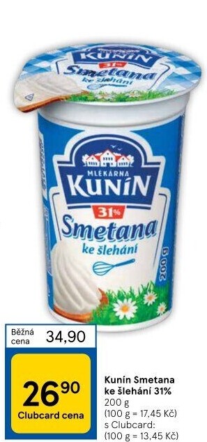 Smetana ke šlehání Kunín 31%