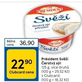 Svěží čerstvý sýr Président