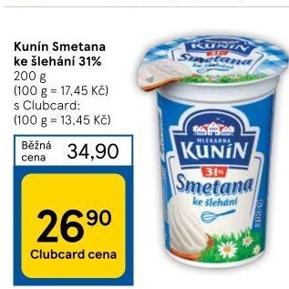 Smetana ke šlehání Kunín 31%