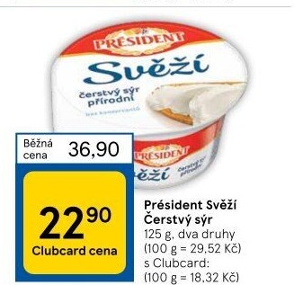 Svěží čerstvý sýr Président