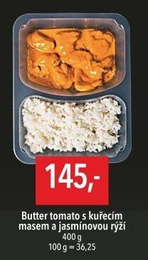 Butter tomato s kuřecím masem a rýží Globus
