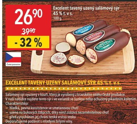 Sýr tavený uzený Excelent 45% Moravia