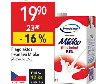 Mléko trvanlivé Pragolaktos - 3,5% plnotučné