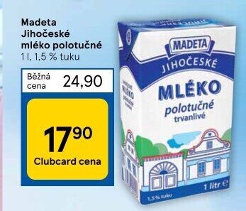 Mléko trvanlivé Jihočeské Madeta - 1,5% polotučné