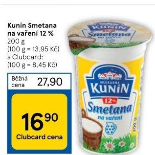 Smetana na vaření Kunín 12%