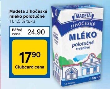 Mléko trvanlivé Jihočeské Madeta - 1,5% polotučné