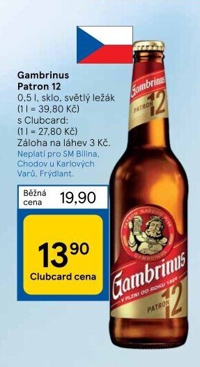 Pivo světlý ležák 12° Patron Gambrinus