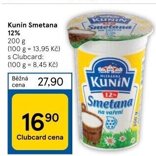 Smetana na vaření Kunín 12%