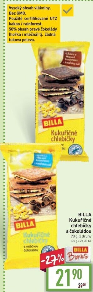 Kukuřičné chlebíčky polomáčené Billa
