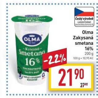 Smetana zakysaná Olma 16%