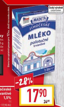 Mléko trvanlivé Jihočeské Madeta - 1,5% polotučné