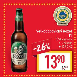 Pivo ležák 11° Velkopopovický Kozel